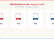 Graphic showing the four accepted file formats for custom playing cards: JPEG, PNG, PDF, and SVG.