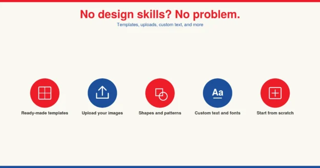 design-custom-playing-cards-online-featured-image Icon graphic showing five things you can do with The Playing Card Factory's online design tool: use ready-made templates, upload your own images, add shapes and patterns, customize text and fonts, and start from scratch.